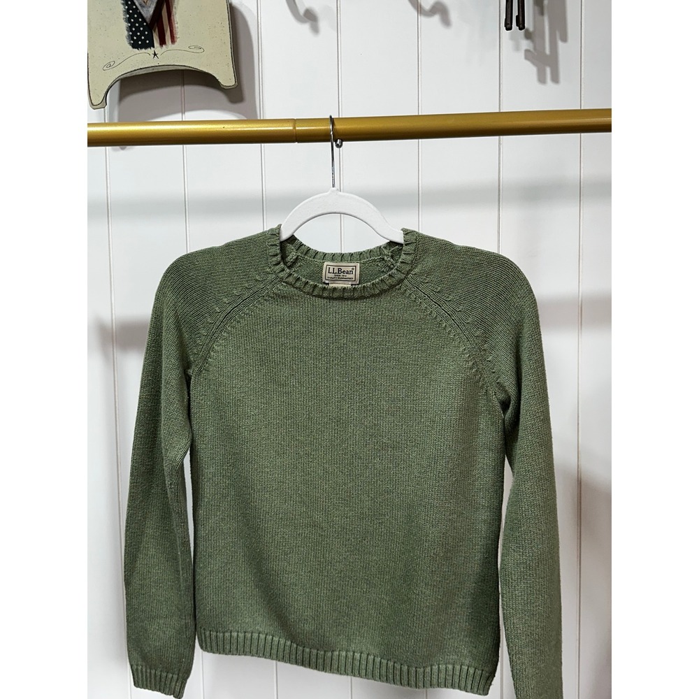 LL Bean Womens Sage Green Raglan Sleeve Crewneck Knit Sweater Olive Small